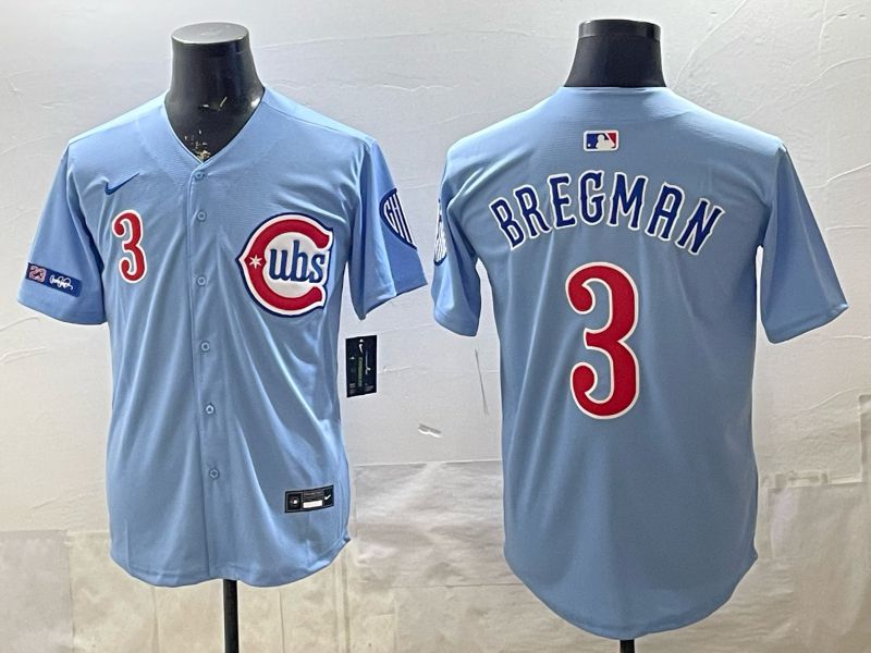 Men 2026 Chicago Cubs #3 Bregman Light Blue Throwback Game Nike MLB Jersey style 001